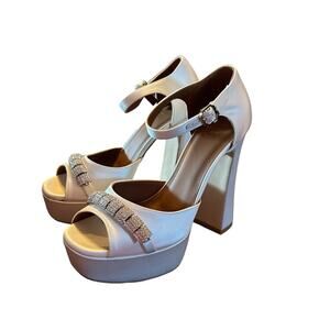 Malone Souliers Yurkia Crystal Platform Sandals Block Heel Open Toe EU 35.5